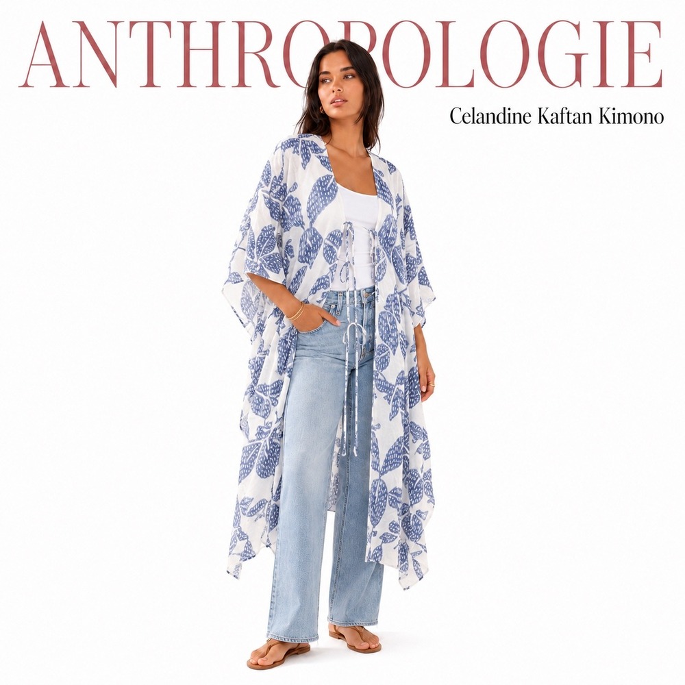 Anthropologie Blue Celandine Kaftan Kimono 107266496